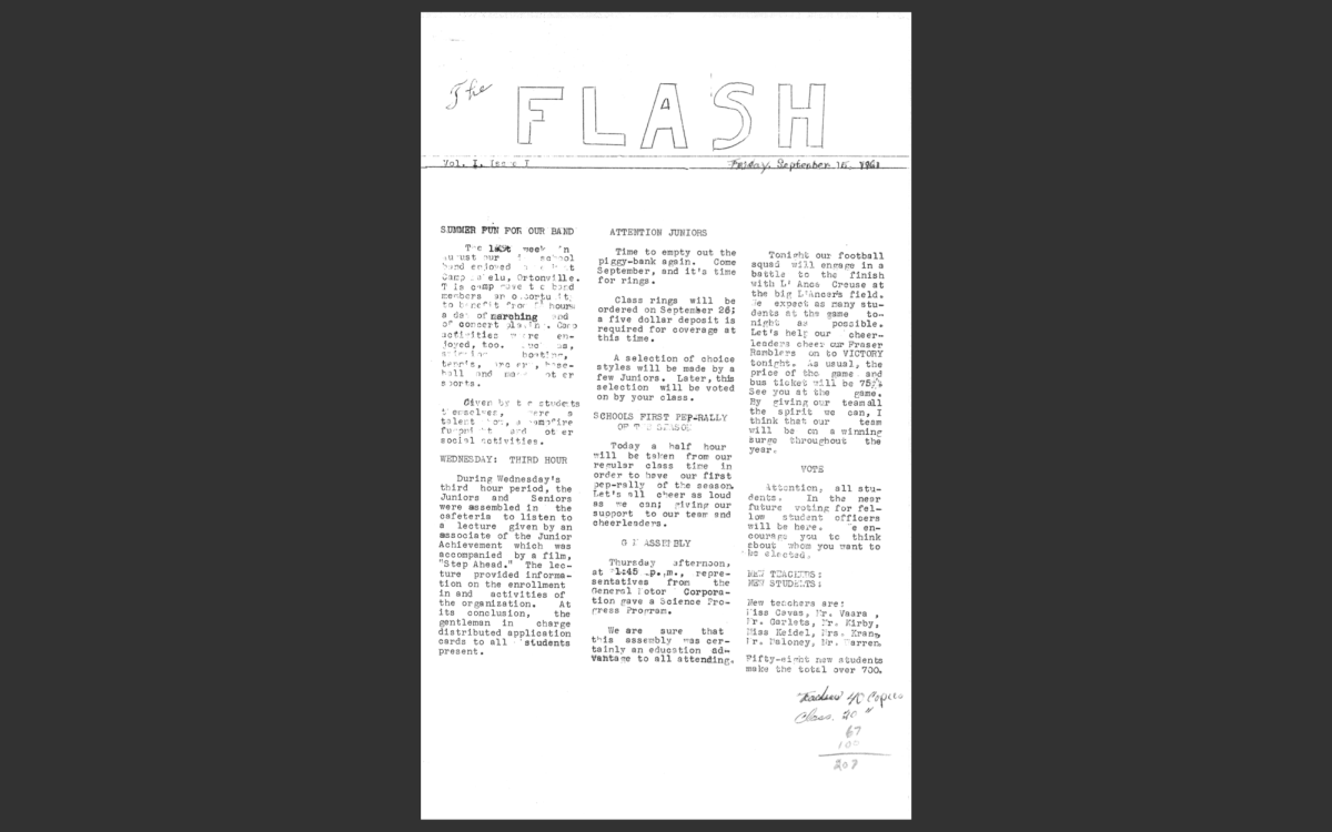 Front page of the Flash September 1961
