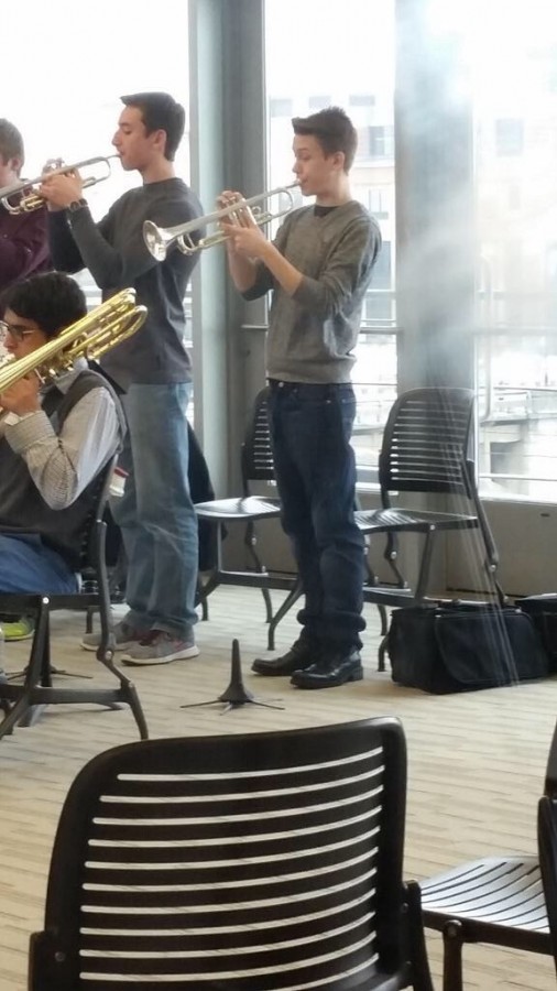 Senior Patrick Score playing the trumpet in Grand Rapids for the Michigan Music Conference.