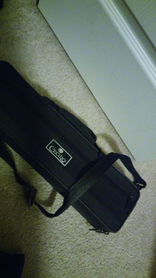This photo captures a flute case and the strap attached 