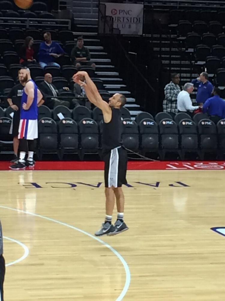 Manu Ginobili warming up from three point land for a preseason game against the Detroit Pistons at The Palace Of Auburn Hills 