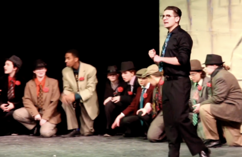 Luke Wagner, as Sky Masterson, launches in to Luck Be A Lady on opening night. (photo credit: FHS Broadcast screen grab)