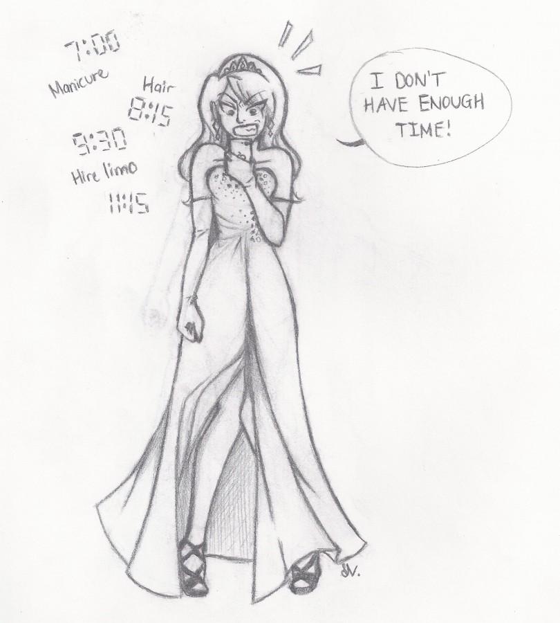 A girl is frustrated at not having enough time to get ready for Prom. 